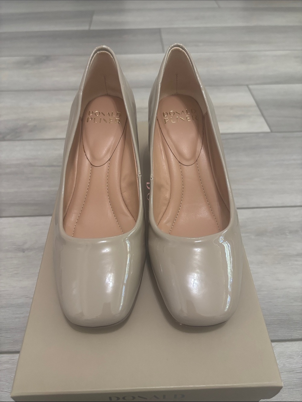 Donald J. Pliner Nude (Natural) Patent Leather Square-Toe Pumps